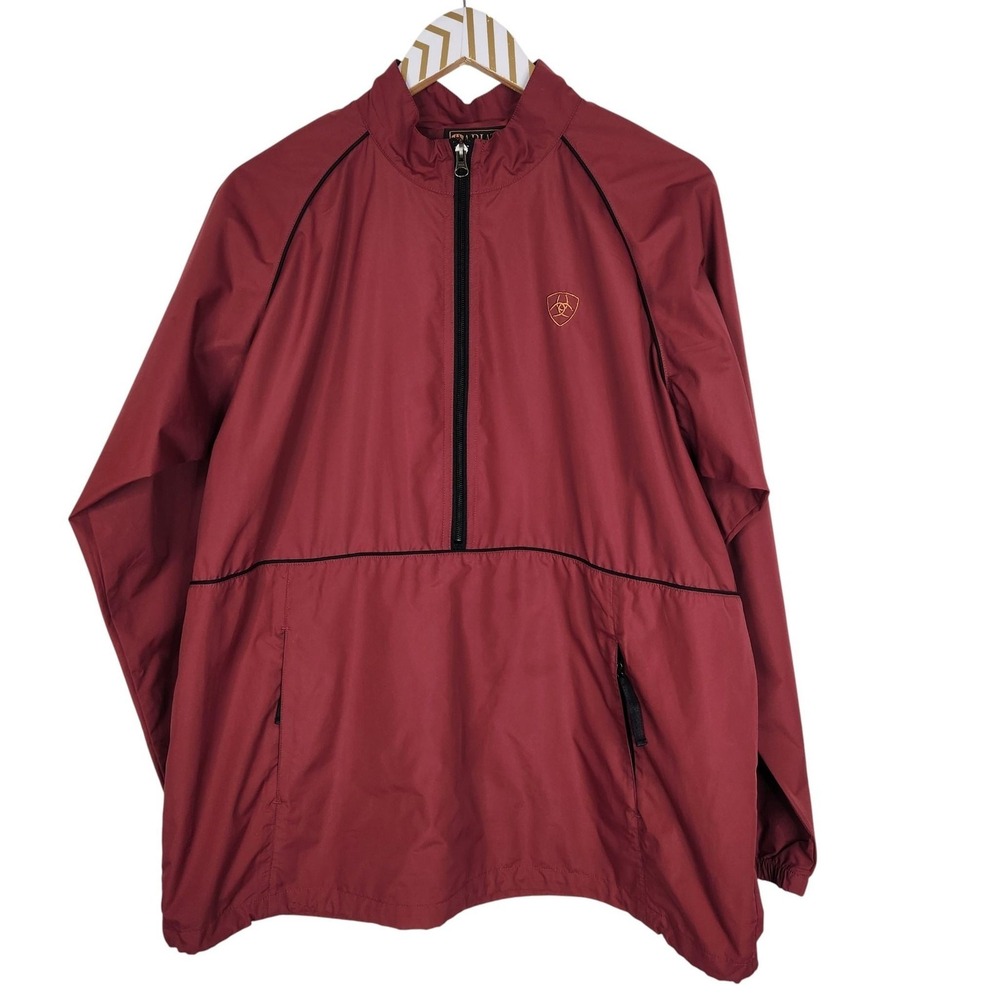 ARIAT Jacket Mens Large Red Half Zip Windbreaker Riding Lightweight Pullover